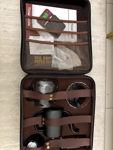 Portable pour-over coffee set with kettle and glass carafe (used once)