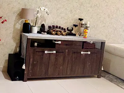 Solid Dark Wood TV Console / Sideboard - Good Condition
