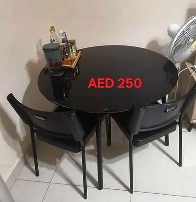 Black Round Dining Table with 4 Chairs - Compact Set