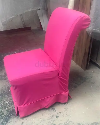 Bright Pink Upholstered Accent Chair - Slipcover Style wooden base