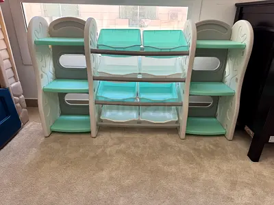 Toy Storage Shelving Unit with Bins - Mint/White