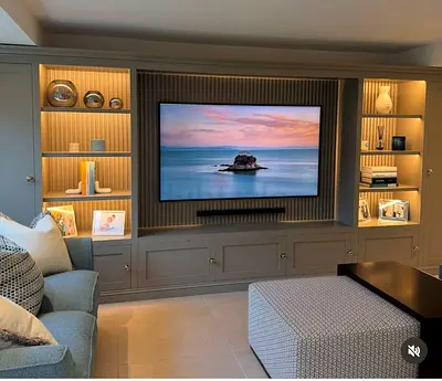 Built-in Entertainment Center with Shelving and LED Lighting