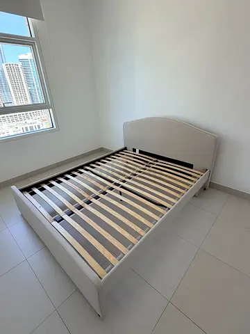 Queen fabric bed frame with headboard - light grey