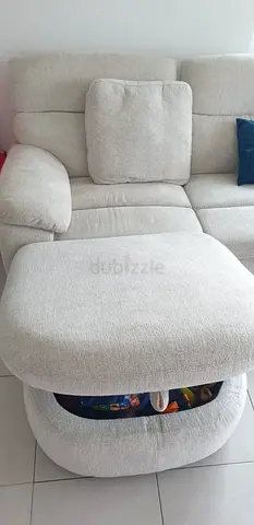 Light Beige Fabric Ottoman with Storage — Good Condition