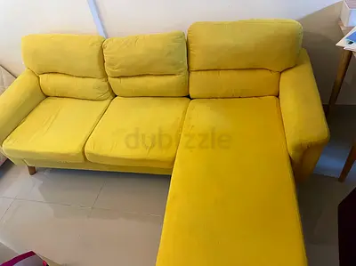 3-Seater Yellow Fabric Sofa — Comfortable, Quick Sale