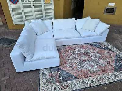 Marina home Luscious original feather filledLarge White L-Shaped Sofa with Cushions - Good Condition
