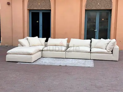 Marina home Luscious original feLarge Modular Off-White Fabric Sectional Sofa with Chaise — 5-Seater