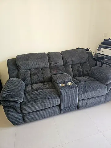 Grey 2-Seater Reclining Sofa with Cup Holders