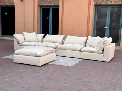 Marina home Luscious original feather filled SofaLarge Modular Cream Fabric Corner Sofa with Ottoman