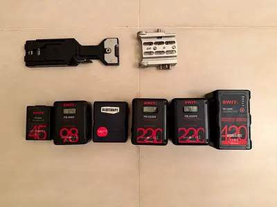 Collection of SWIT V-Mount Batteries and Plates (Various Capacities) - Good Working Condition
