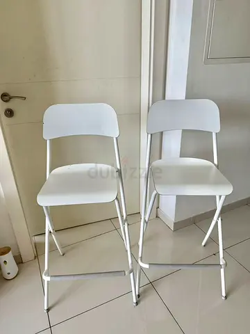 Set of 2 White Folding Bar Stools with Backrest - Good Condition