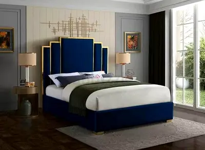 King Size Fully Custom Made Brand New Bed With Golden Strips,Hydraulic Storage Can be Installed