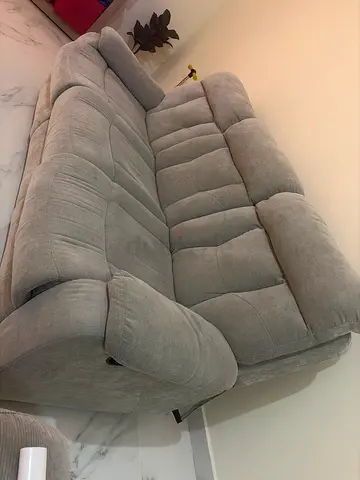 Comfortable 3-Seater Grey Fabric Recliner Sofa (2 nos) - Good Condition