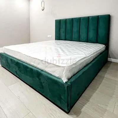 Green Velvet King Bed Frame with Padded Headboard (Storage Base)