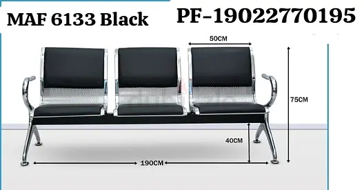 Three-seater Black Waiting Room/Reception Bench - Metal Frame (MAF 6133)