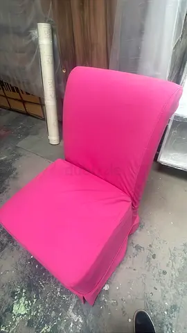 Bright Pink Upholstered Accent Chair - Slipcover Style wooden base