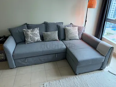 Ikea Holmsund Light Grey L-shaped Sofa bed with Chaise - Good Condition