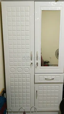 White 2-Door Wardrobe with Mirror — Good Condition