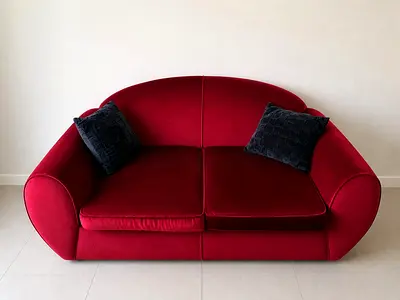 Red Velvet 2-Seater Sofa with Curved Design