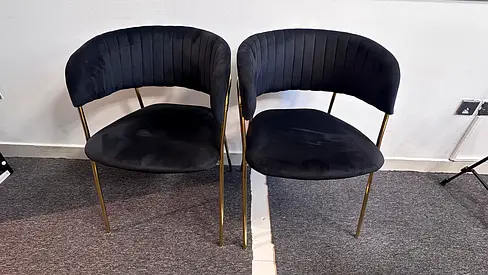Pair of Black Velvet Dining/Accent Chairs with Gold Legs