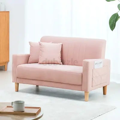 Pink velvet straight armrests loveseat