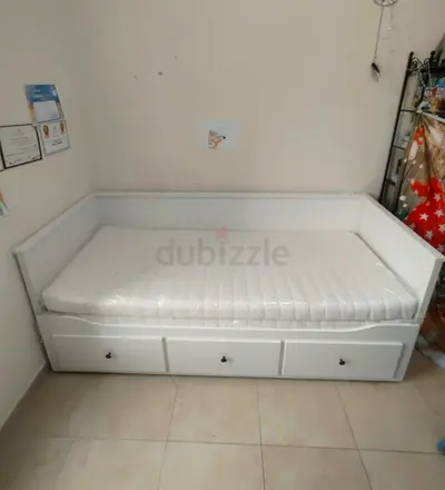 IKEA Hamnes day bed with 3 big storage drawers underneath and with 2 IKEA mattresses