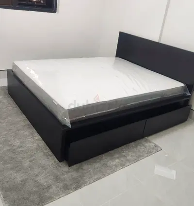 IKEA Malam queen bed frame with 2 storage drawers underneath and with IKEA mattress 160×200cm