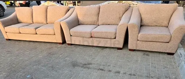 3-Piece Beige Fabric Sofa Set — 3-Seater, 2-Seater and Armchair (Good Condition)