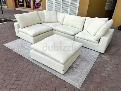 Marina home Luscious original fLarge White Corner Sofa with Ottoman - Comfortable 5-Seater Sectional
