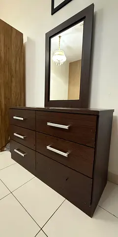 Wooden 6-Drawer Dresser with Mirror - Dark Brown