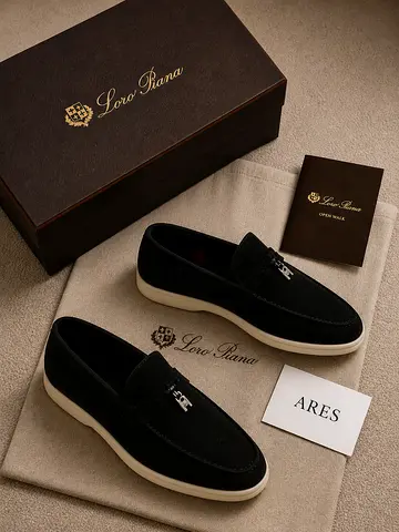Loro Piana Ares Black Suede Mens Loafers - Like New