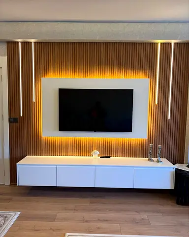 Modern Wall-Mounted Entertainment Unit with Backlit TV Panel