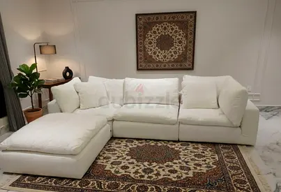 Original marina home cloud feather 🪶 filled linen luscious modular sofa with ottoman