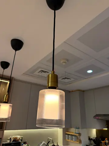 Set of 3 Modern Pendant Ceiling Lights with Ribbed Glass Shades