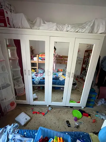White 4-Door Wardrobe with Mirrors - Good Condition