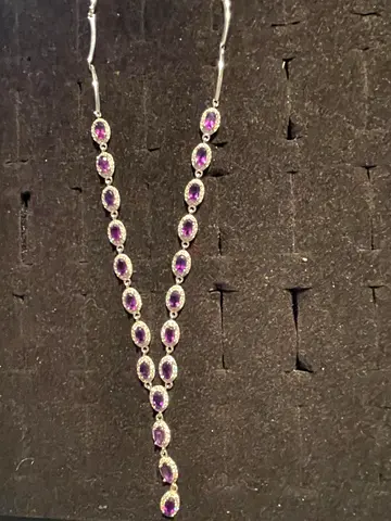 Silver Y-necklace with 20 Natural  purple Amethyst gemstones
