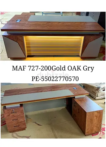 Executive Wooden Office Desk with Storage - Gold Oak  Grey