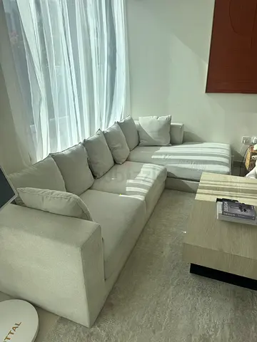 Light grey L-shapedgg fabric sofa - comfortable