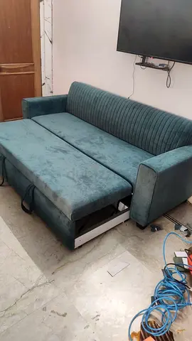 3-Seater Convertible Sofa Bed in Teal Velvet