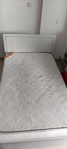 White Double Bed Frame with Mattress - Good Condition