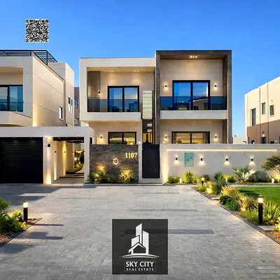 Luxurious 5-bedroom villa in Al Zahia, next to Al Qabail Mall, 30-meter front setback, personal finishing, prime location