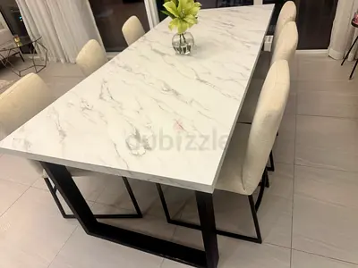 Modern West Elm Dining Table with Black Metal Base - Seats 6