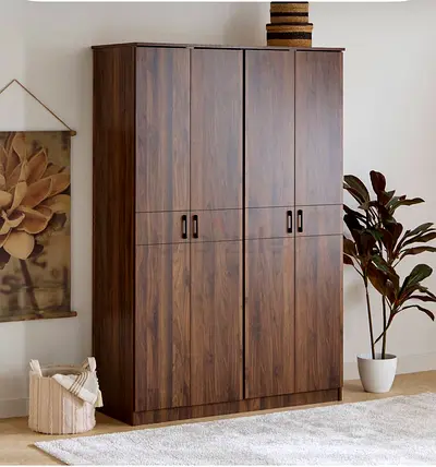 Wooden 4-Door Wardrobe / Armoire - Dark Walnut