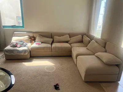 Beige L-shaped Modular Sofa - Comfortable Family Size 8 seater