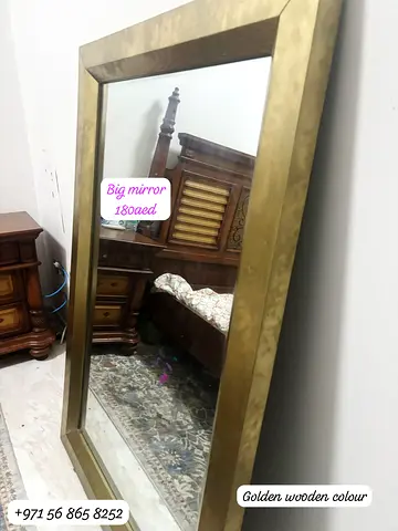 Large Golden Wooden Framed Wall Mirror - 180 AED