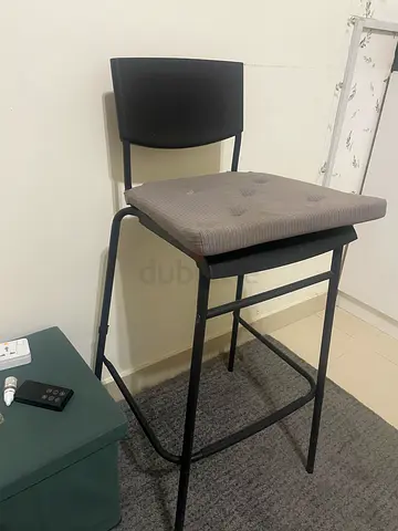 Two Simple Black Metal Dining/Office Chair with Gray Cushioned Seat-Ikea
