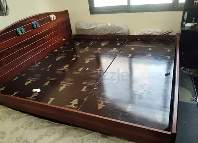 Solid Wood Double Bed with Headboard - king size