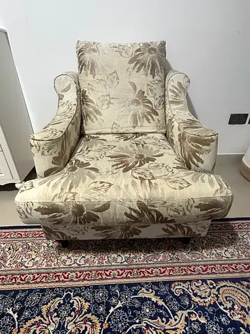 Single Upholstered Wingback Armchair with Floral Pattern
