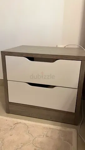 2-Drawer Modern Nightstand / Bedside Chest in Grey Wood and White