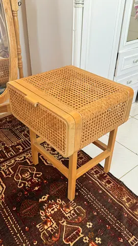 Vintage Rattan Sewing Box / Side Stool with Removable Top
